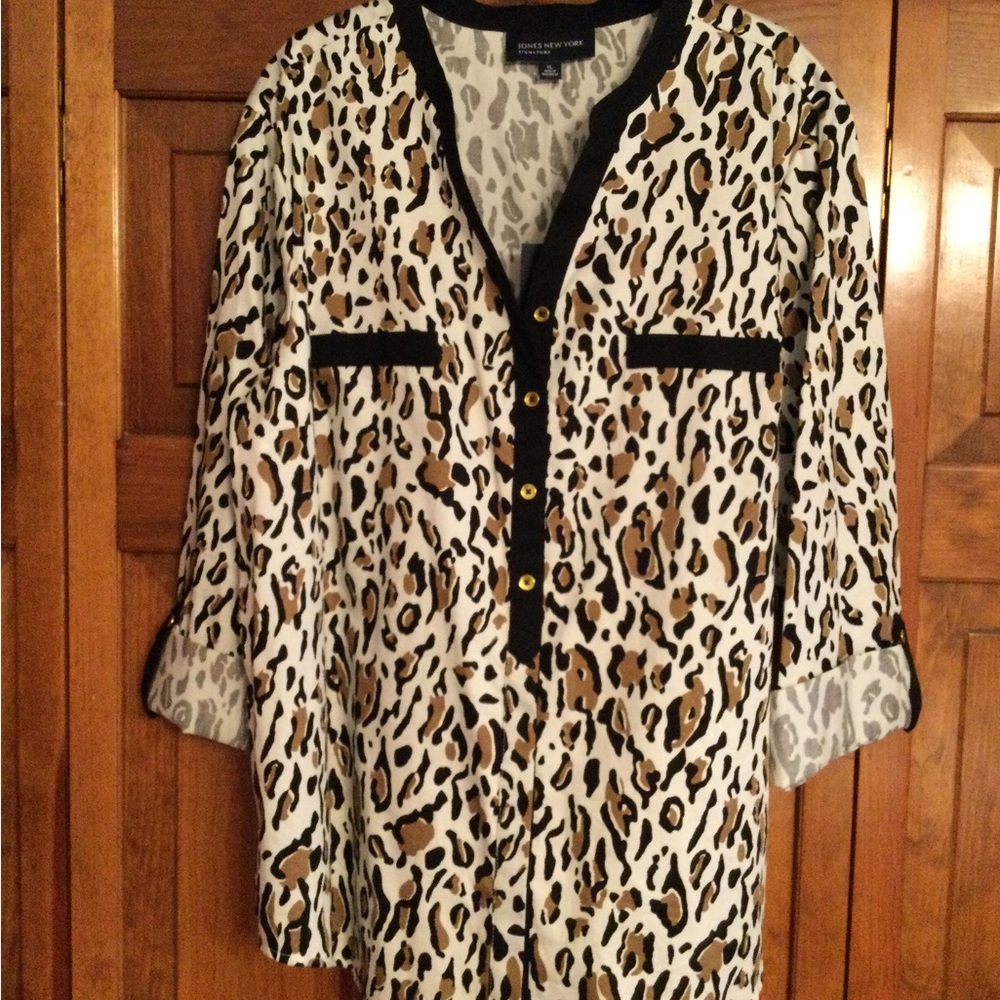 NWT Jones New York Leopard Print Button Front Blouse - size XL